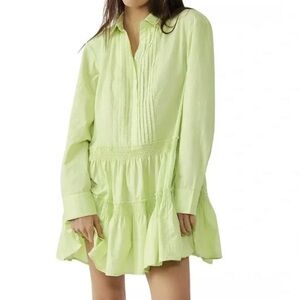 Free People Billie Mini Shirt Dress Lime Long Sleeve size XL Party Boho Casual